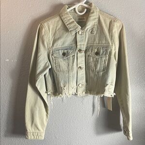 Mono B Women's Distressed Cropped Jean Jacket - Light Tan